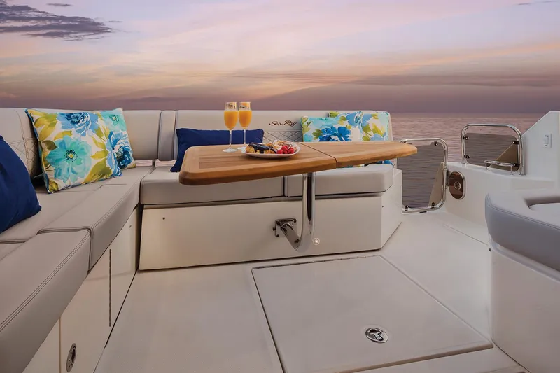 Slide: The Image of Luxurious interior of 2017 Sea Ray Sundancer 460 yacht with modern seating and helm. - 7