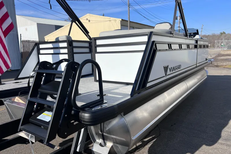 Slide: The Image of 2026 Viaggio V 20U pontoon boat with sleek design and sturdy ladder. - 25