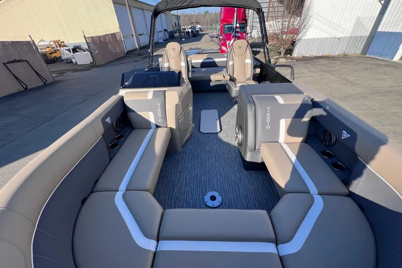 Slide: The Image of 2026 Viaggio X 22S Tritoon interior with luxurious seating and modern design. - 42