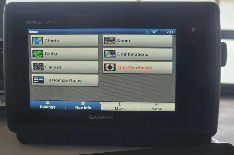 Slide: The Image of Garmin GPSMap 741xs display on 1988 Chris-Craft 381 Catalina, showing navigation options. - 6
