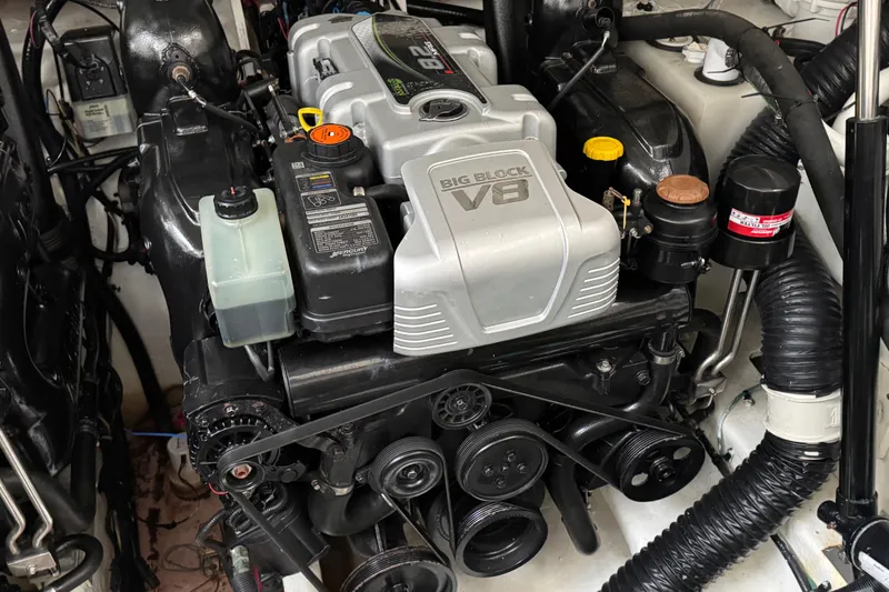 Slide: The Image of Engine of 2018 Sea Ray Sundancer 350 Coupe, featuring a powerful V8 big block. - 60