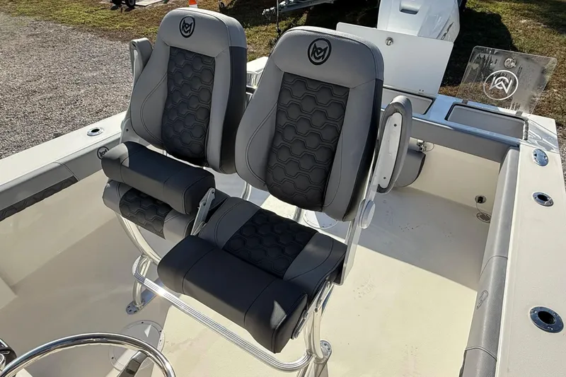 Slide: The Image of 2025 May-Craft 245 Offshore CC boat seats with modern design and comfortable padding. - 10