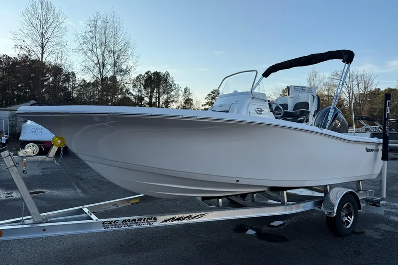The Image of 2026 Tidewater 198 CC Adventure boat on trailer, parked outdoors. - 1