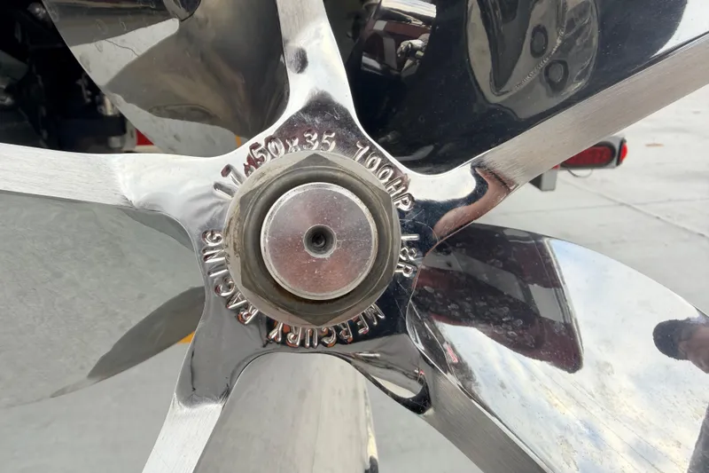 Slide: The Image of Close-up of a Mercury Racing propeller on a 2011 Sunsation F4 boat. - 17