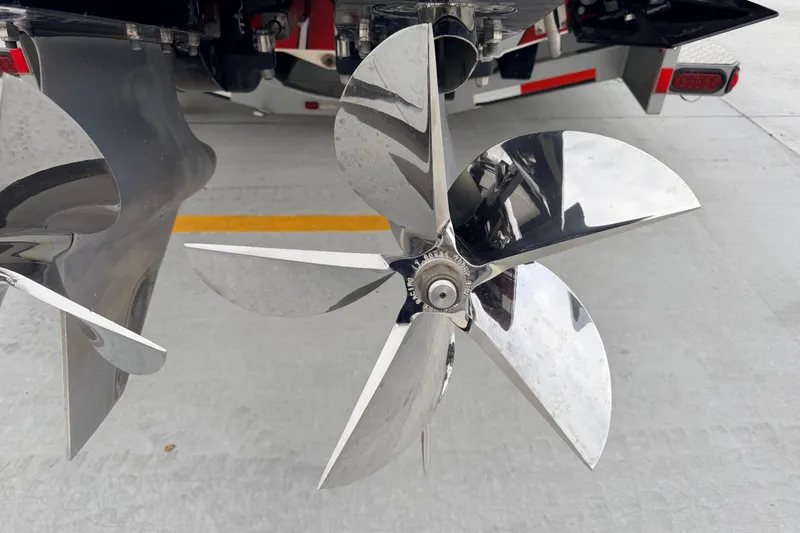 Slide: The Image of Shiny propeller of a 2011 Sunsation F4 boat on a concrete surface. - 20