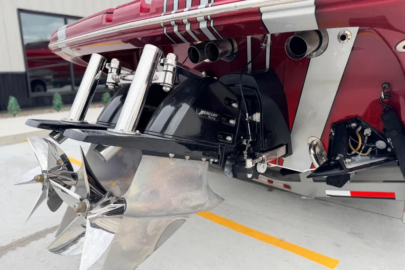 Slide: The Image of 2011 Sunsation F4 boat with Mercury Racing outdrive and dual propellers. - 28