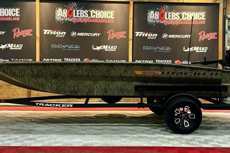 The Image of 2026 Tracker Grizzly 1756 T Marsh boat on display at Anglers Choice event. - 1