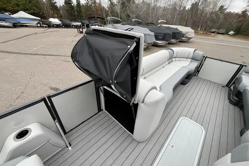 Slide: The Image of 2026 Avalon Catalina Versatile Rear Bench boat with spacious seating and modern design. - 24