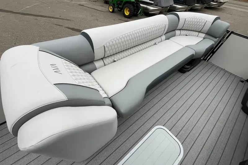 Slide: The Image of 2026 Avalon Catalina Versatile Rear Bench with elegant gray and white upholstery. - 26