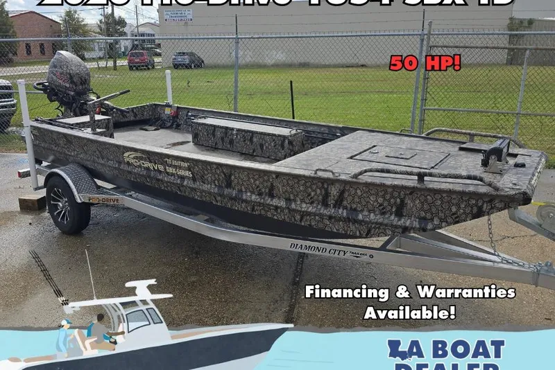 The Image of 2026 Pro-Drive 1854 boat with 50 HP engine on trailer, financing available. - 0