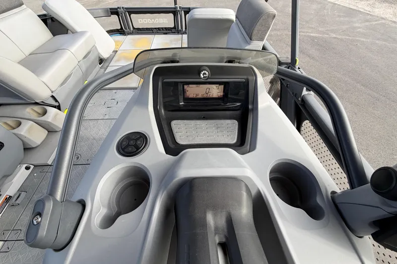 Slide: The Image of 2022 Sea-Doo Switch Sport 21 interior with modular seating and spacious deck layout. - 24