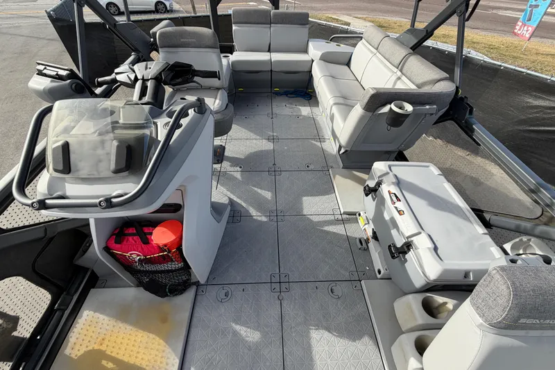 Slide: The Image of 2022 Sea-Doo Switch Sport 21 interior with spacious seating and modern design. - 42