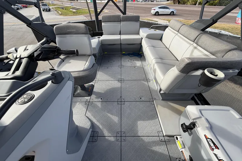 Slide: The Image of 2022 Sea-Doo Switch Sport 21 interior with seating and storage area. - 45