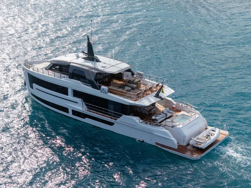 Slide: The Image of Luxurious 2025 Alpha Squalo Co Ownership yacht cruising on clear blue waters. - 0
