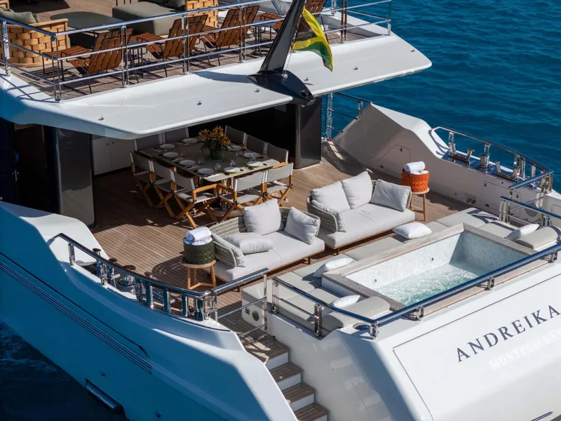 Slide: The Image of Luxurious 2025 Alpha Squalo Co Ownership yacht with spacious deck, seating, and dining area. - 18