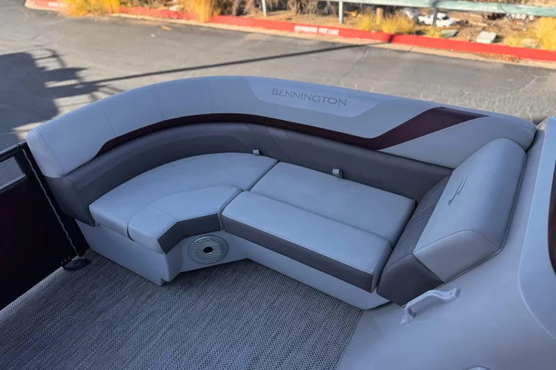 Slide: The Image of 2023 Bennington 22 XSR boat interior with plush seating and modern design. - 12
