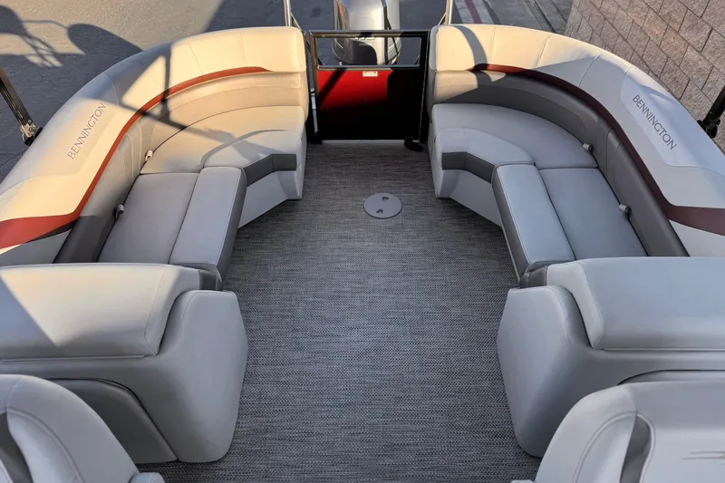 Slide: The Image of Luxurious seating on 2023 Bennington 22 XSR pontoon boat, featuring elegant design and comfort. - 16