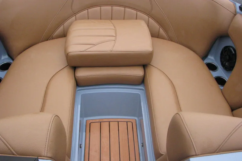 Slide: The Image of Luxurious tan leather seating in 2026 MB B52-23 Classic LIMITED boat interior. - 8