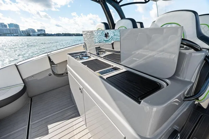 Slide: The Image of Luxury yacht interior of 2022 Midnight Express 43' Solstice with sleek design and modern amenities. - 32