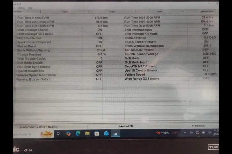 Slide: The Image of Diagnostic screen of a 2005 Cobalt 282 boat engine, displaying various operational parameters. - 15