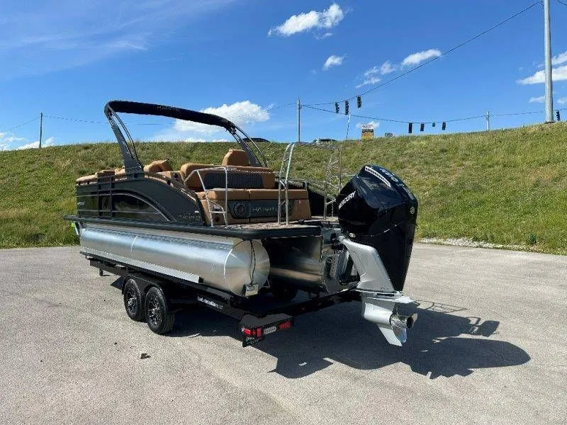 Slide: The Image of Harris Solstice 230 SL 2026 pontoon boat on trailer in sunny weather. - 41