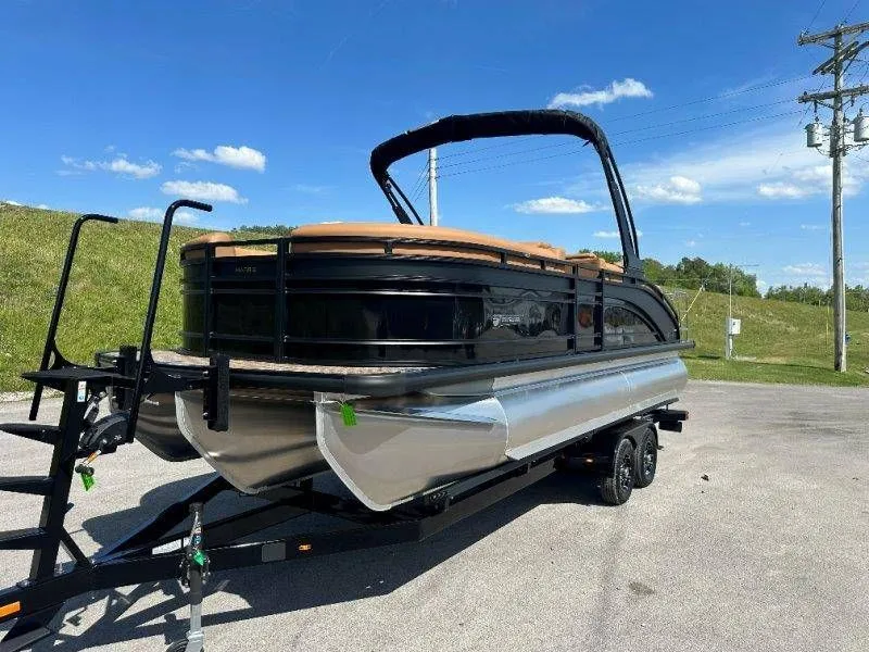 Slide: The Image of 2026 Harris Solstice 230 SL pontoon boat on trailer. - 45