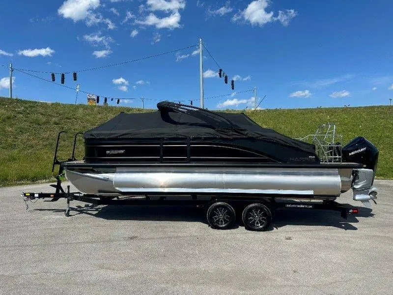 Slide: The Image of 2026 Harris Solstice 230 SL pontoon boat on trailer. - 49
