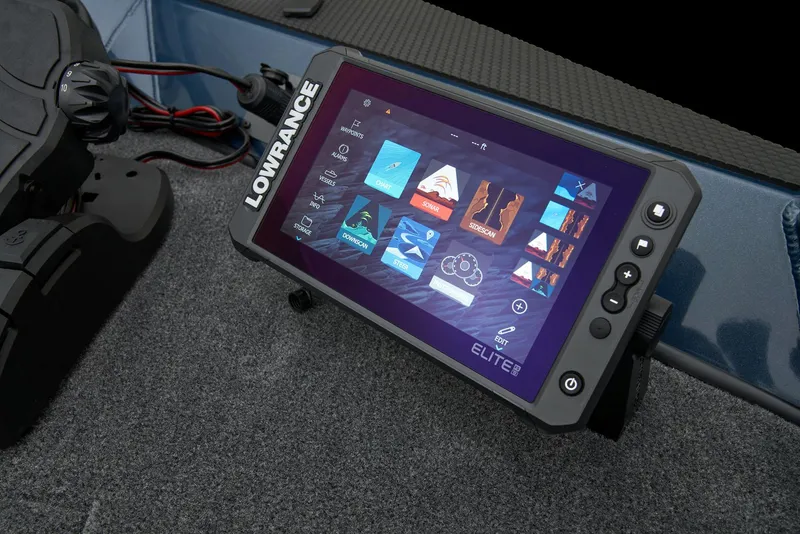 Slide: The Image of 2026 Ranger RT178C boat dashboard with steering wheel and Lowrance electronics. - 9