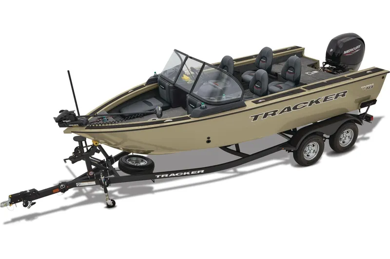 Slide: The Image of 2026 Tracker Targa V-18 Combo boat interior with steering wheel and dashboard controls. - 7