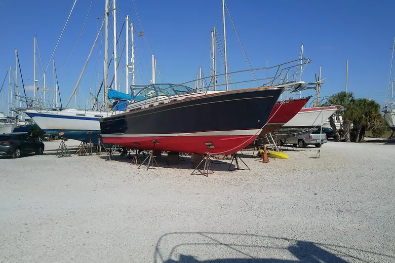 Slide: The Image of 2002 Sabreline 36 Express on a boatyard. - 39