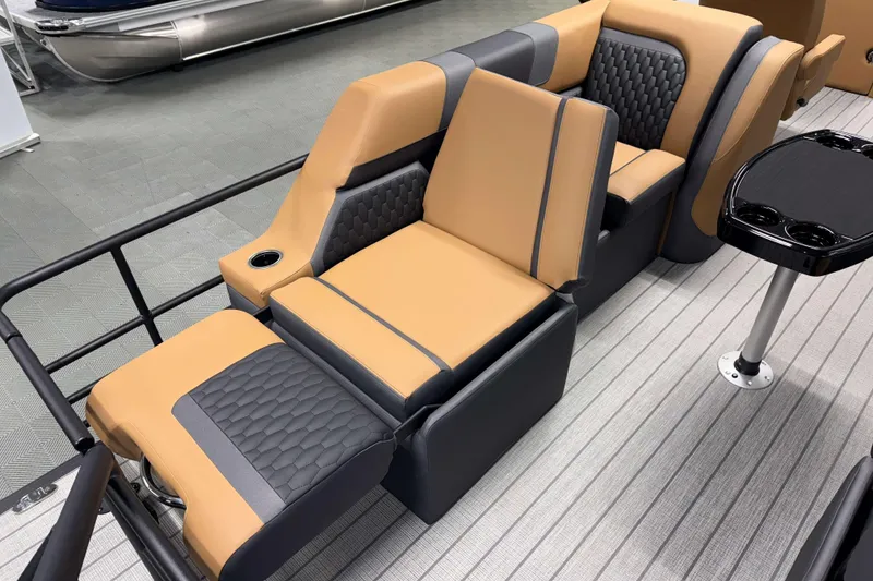 Slide: The Image of Luxurious seating on 2026 Sylvan L3 LZ pontoon boat with modern design and comfort. - 18