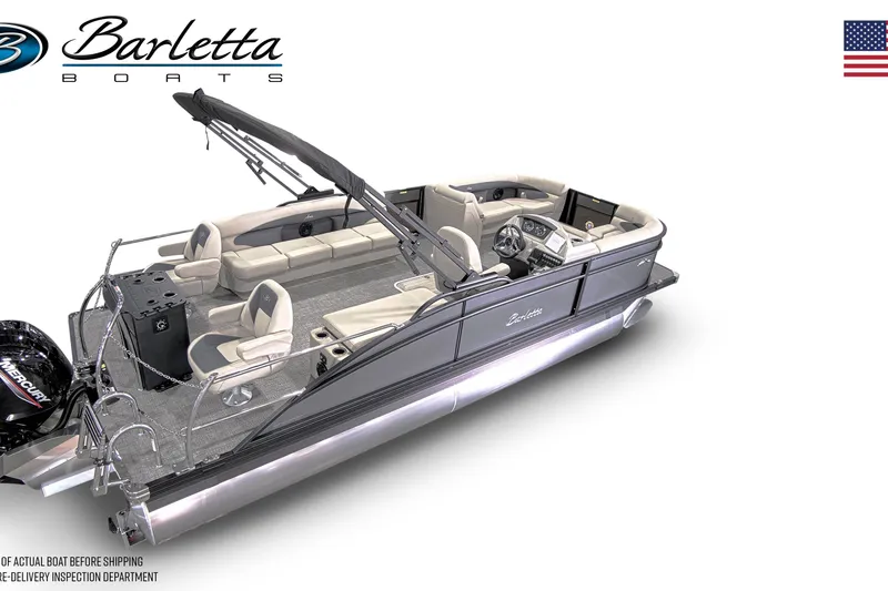 Slide: The Image of 2024 Barletta Aria A22CC pontoon boat with spacious seating and sleek design. - 4