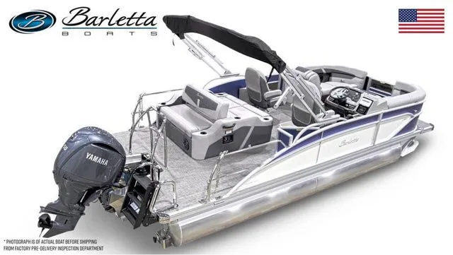 Slide: The Image of 2024 Barletta Cabrio C20UC pontoon boat with Yamaha engine, featuring sleek design and modern amenities. - 4