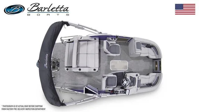 Slide: The Image of 2024 Barletta Cabrio C20UC pontoon boat, top view, showcasing spacious seating and modern design. - 7