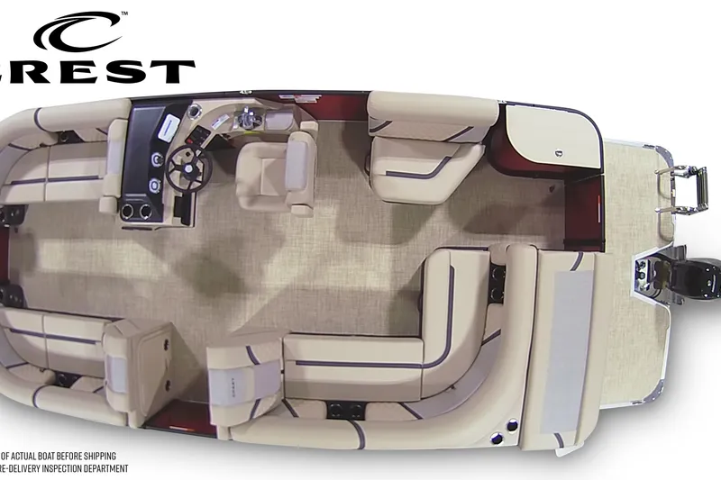 Slide: The Image of Top view of 2026 Crest Conquest 230 L pontoon boat interior layout. - 6
