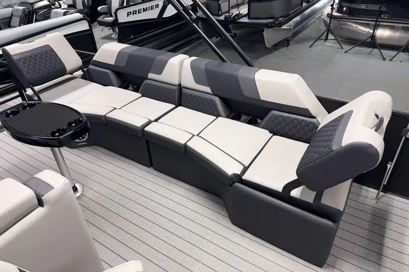 Slide: The Image of Luxurious seating on 2026 Sylvan L3 SLZ pontoon boat with modern design and comfort. - 15