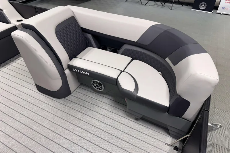 Slide: The Image of 2026 Sylvan L3 SLZ boat seating with modern design and integrated speaker. - 3