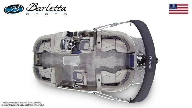 Slide: The Image of 2024 Barletta Corsa 21QC pontoon boat, top view, showcasing spacious seating and modern design. - 7