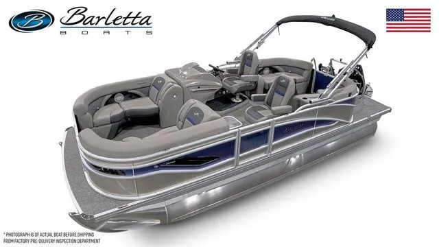 Slide: The Image of 2024 Barletta Corsa 21QC pontoon boat with luxurious seating and sleek design. - 2