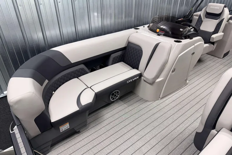 Slide: The Image of 2026 Sylvan L3 SLZ boat interior with luxurious seating and modern design. - 2