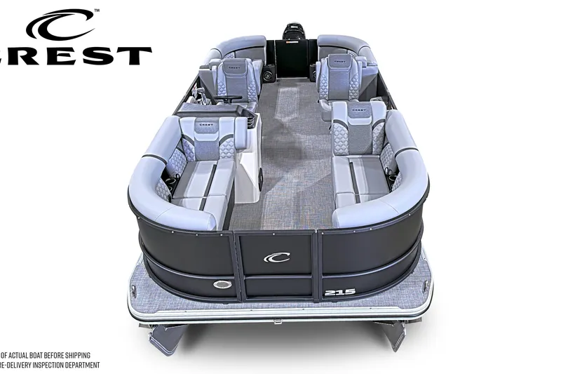 Slide: The Image of 2026 Crest Conquest 215 SLC pontoon boat with spacious seating and modern design. - 18