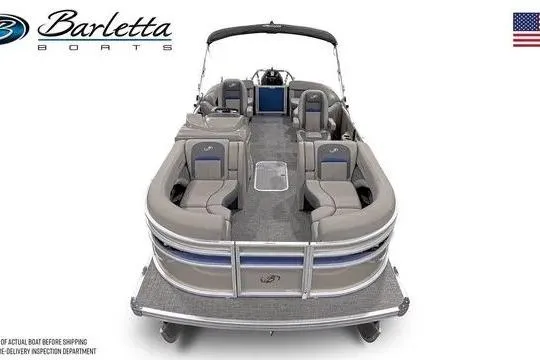 Slide: The Image of 2024 Barletta Corsa 21QC pontoon boat with spacious seating and sleek design. - 10