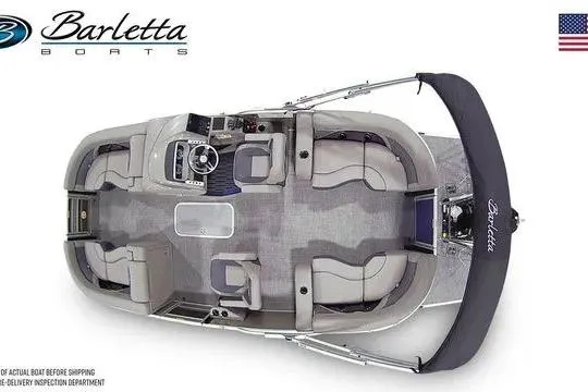 Slide: The Image of 2024 Barletta Corsa 21QC pontoon boat, top view, showcasing spacious seating and modern design. - 8