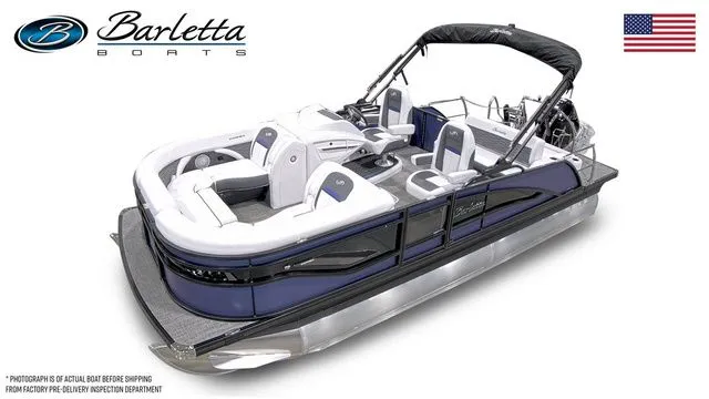 Slide: The Image of 2024 Barletta Corsa 21UC pontoon boat with sleek design and luxurious seating. - 2