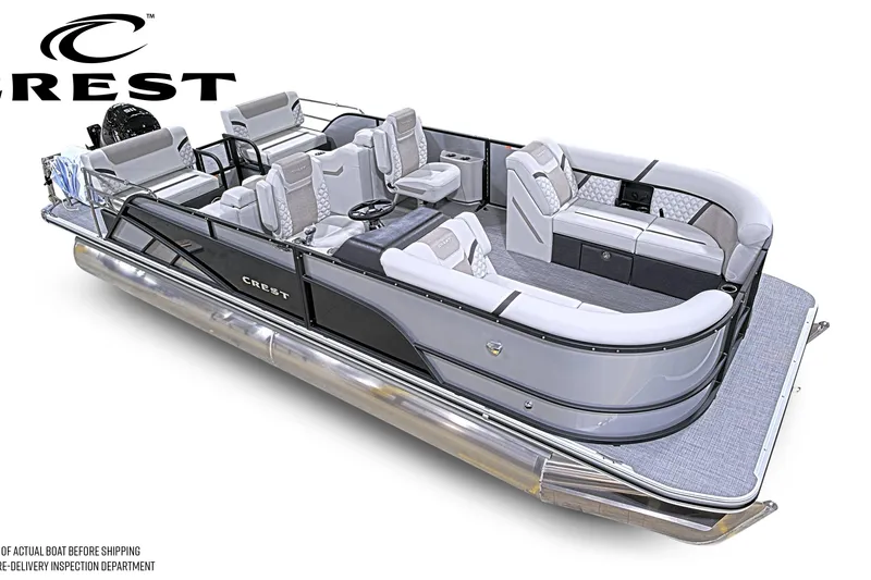 Slide: The Image of 2026 Crest Conquest 230 SLRC pontoon boat with luxurious seating and modern design. - 4