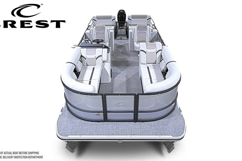 Slide: The Image of 2026 Crest Conquest 230 SLRC pontoon boat with luxurious seating and modern design. - 5