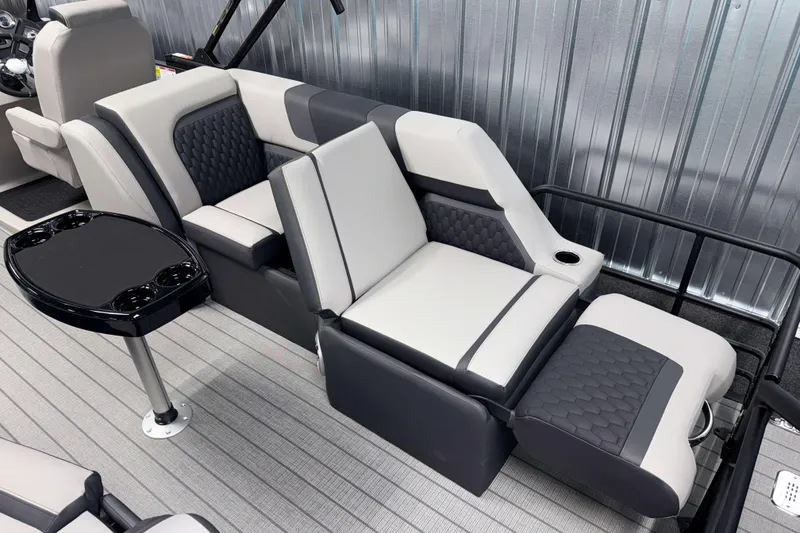 Slide: The Image of Luxurious seating on 2026 Sylvan L3 SLZ Platinum pontoon boat with sleek design. - 27