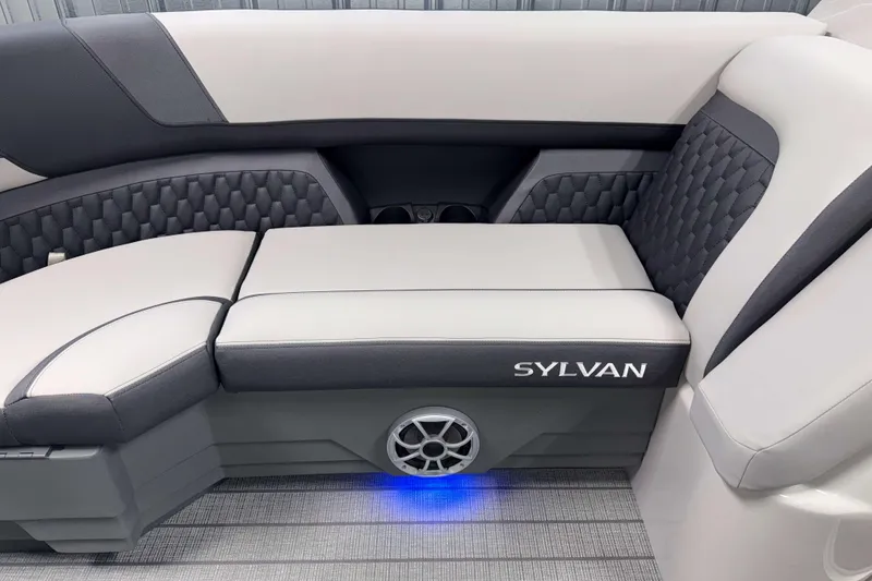 Slide: The Image of Luxurious seating in 2026 Sylvan L3 SLZ Platinum boat with stylish upholstery and speaker. - 4