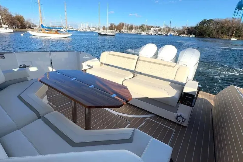 Slide: The Image of Interior of 2024 Tiara Yachts 48 LS on the water. - 19