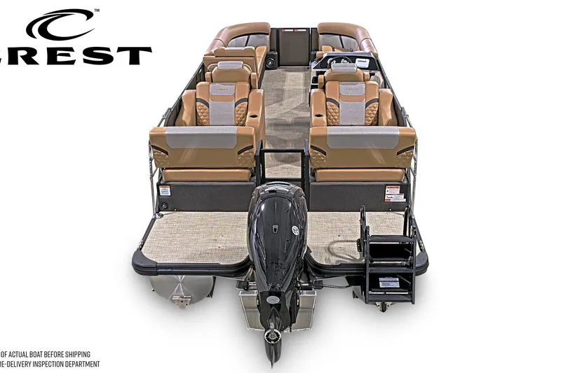 Slide: The Image of 2026 Crest Conquest 235 SLRC pontoon boat with luxurious seating and modern design. - 2